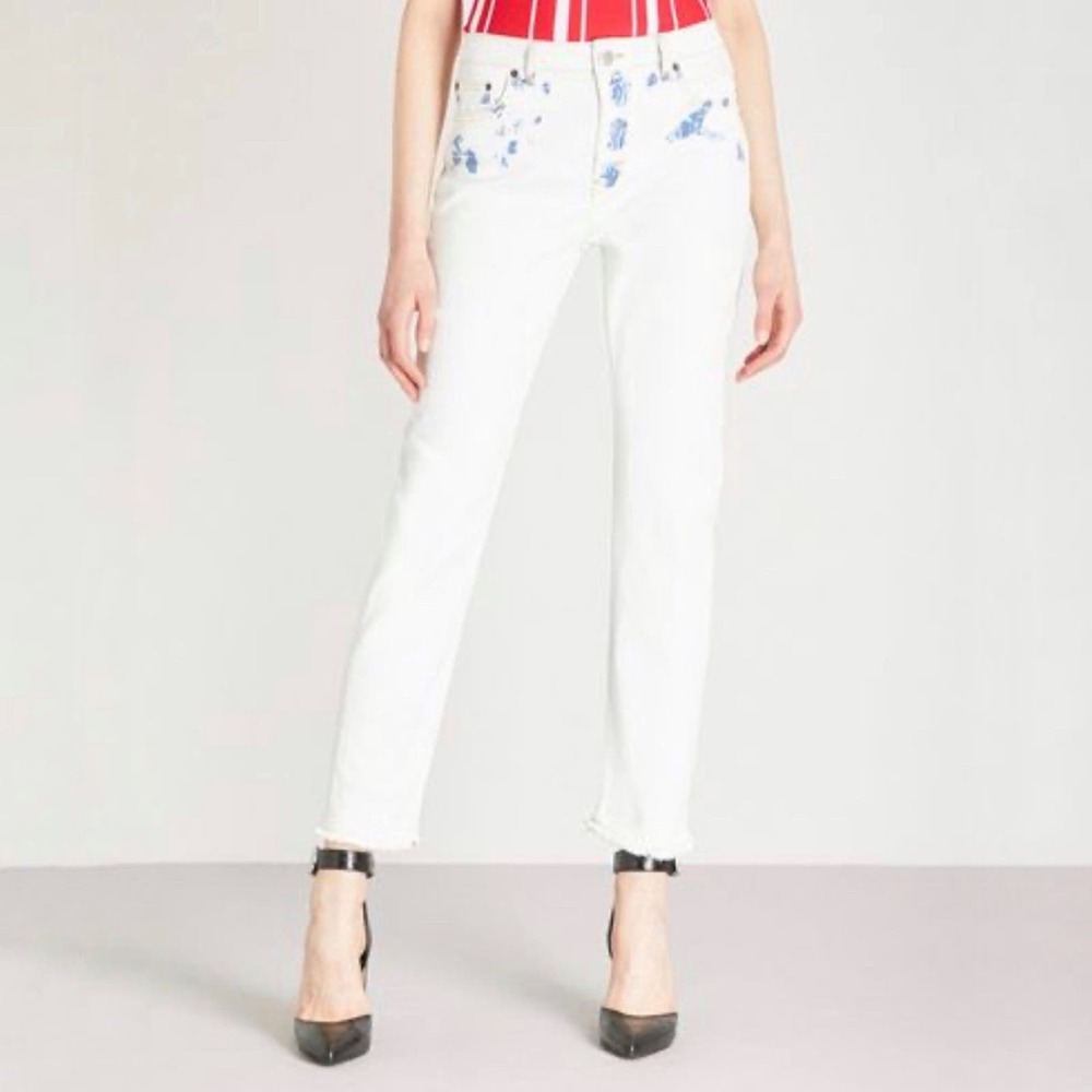 Maje Paoline Women's Distressed Printed High-Rise Straight Leg Jeans Size 38 28
